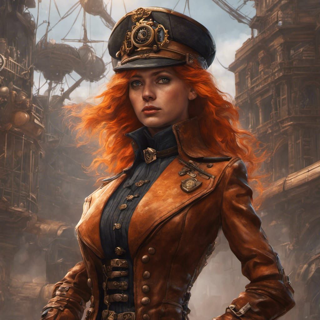 Steampunk Captain with Orange Hair in Digital Art