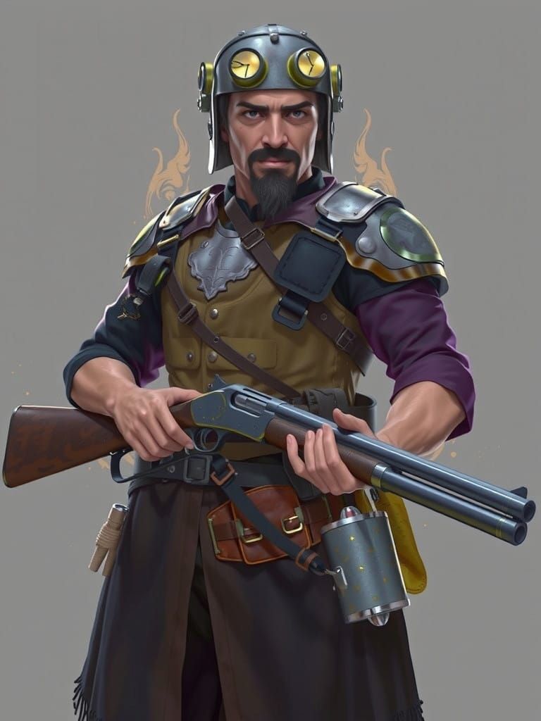 Charismatic Diesel-Punk Scoundrel in 1920s Metal Armor