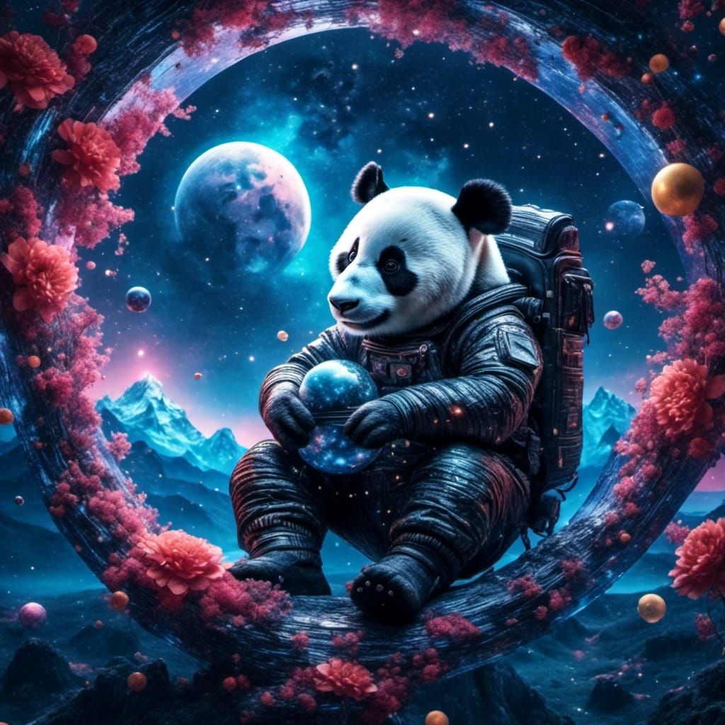 Panda Astronaut in Night Sparkle Galaxy