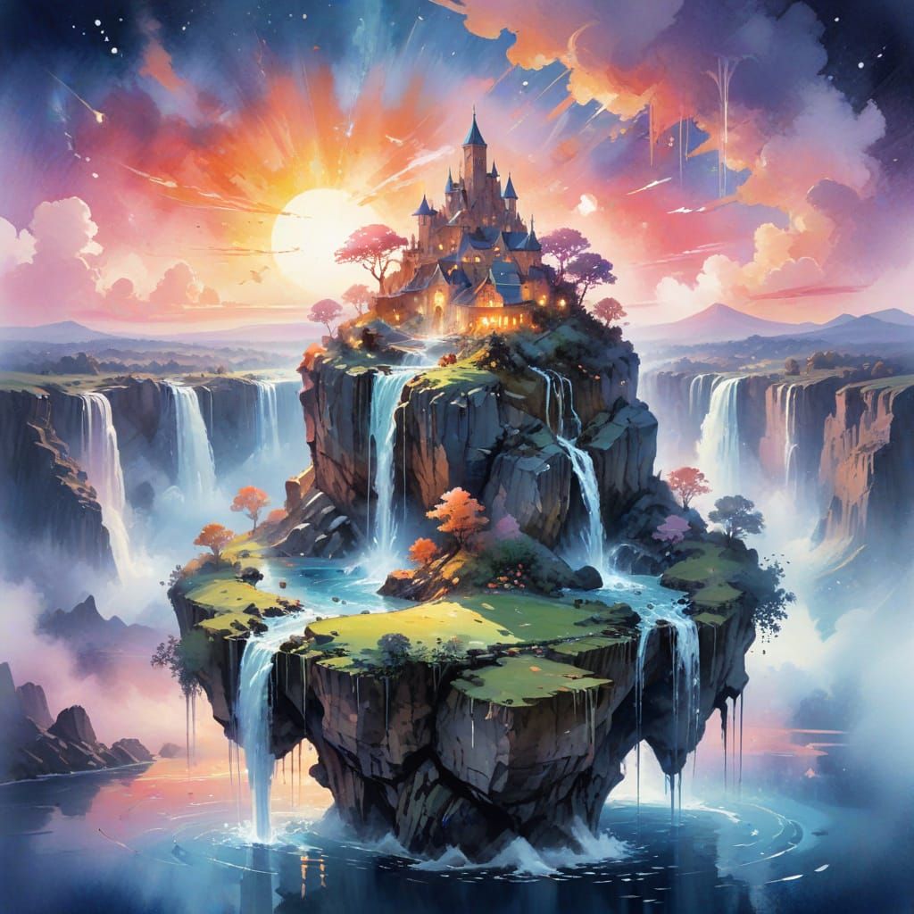 Celestial Floating Island in Cosmic Twilight