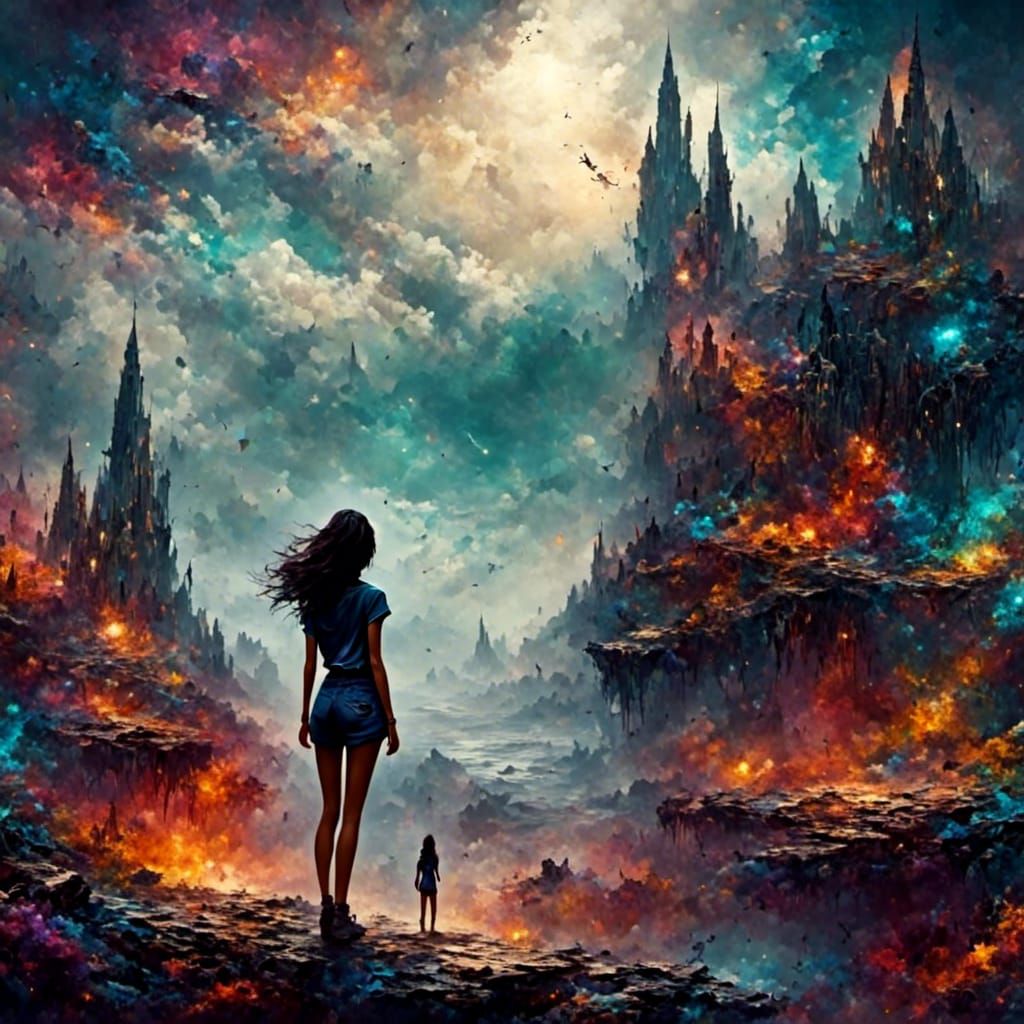 Slender Woman Gazing at Futuristic Cityscape