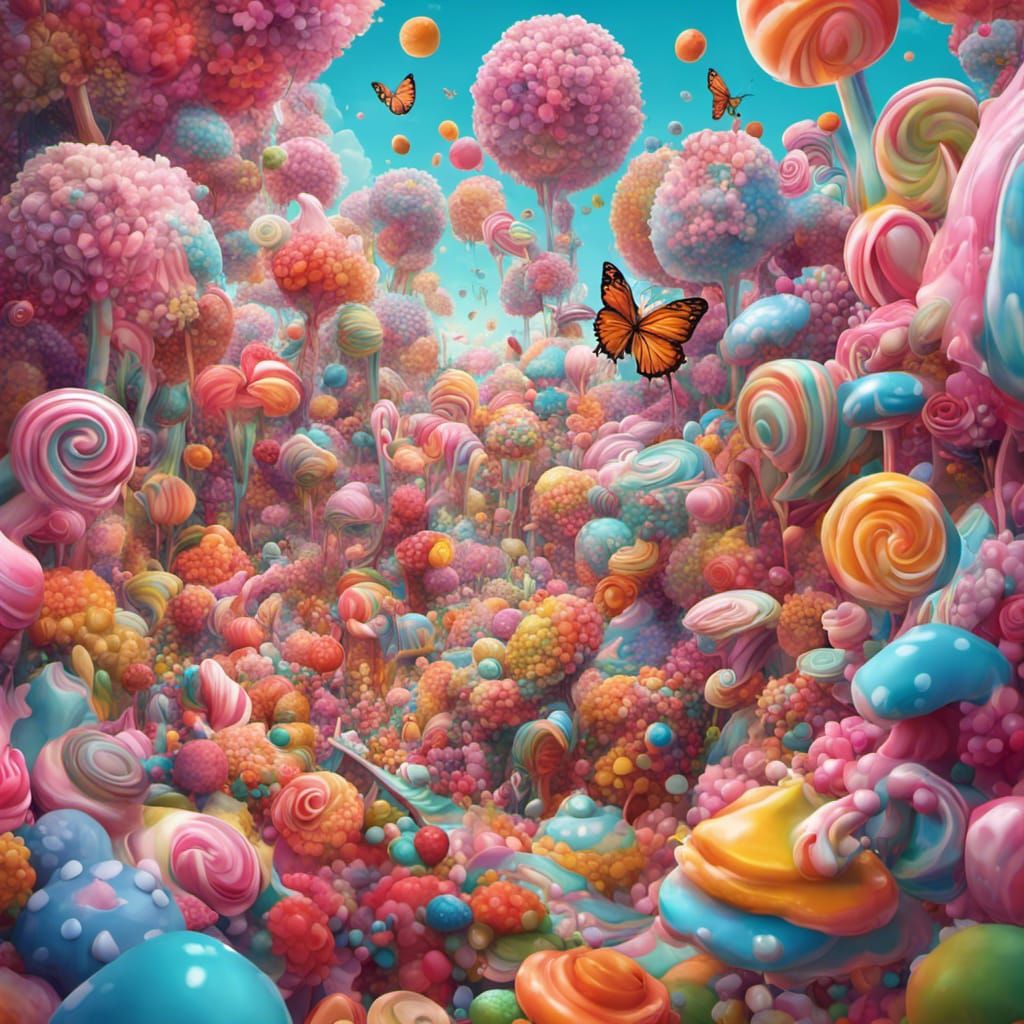 Psychedelic Butterflies and Fractals in Candy Art Style