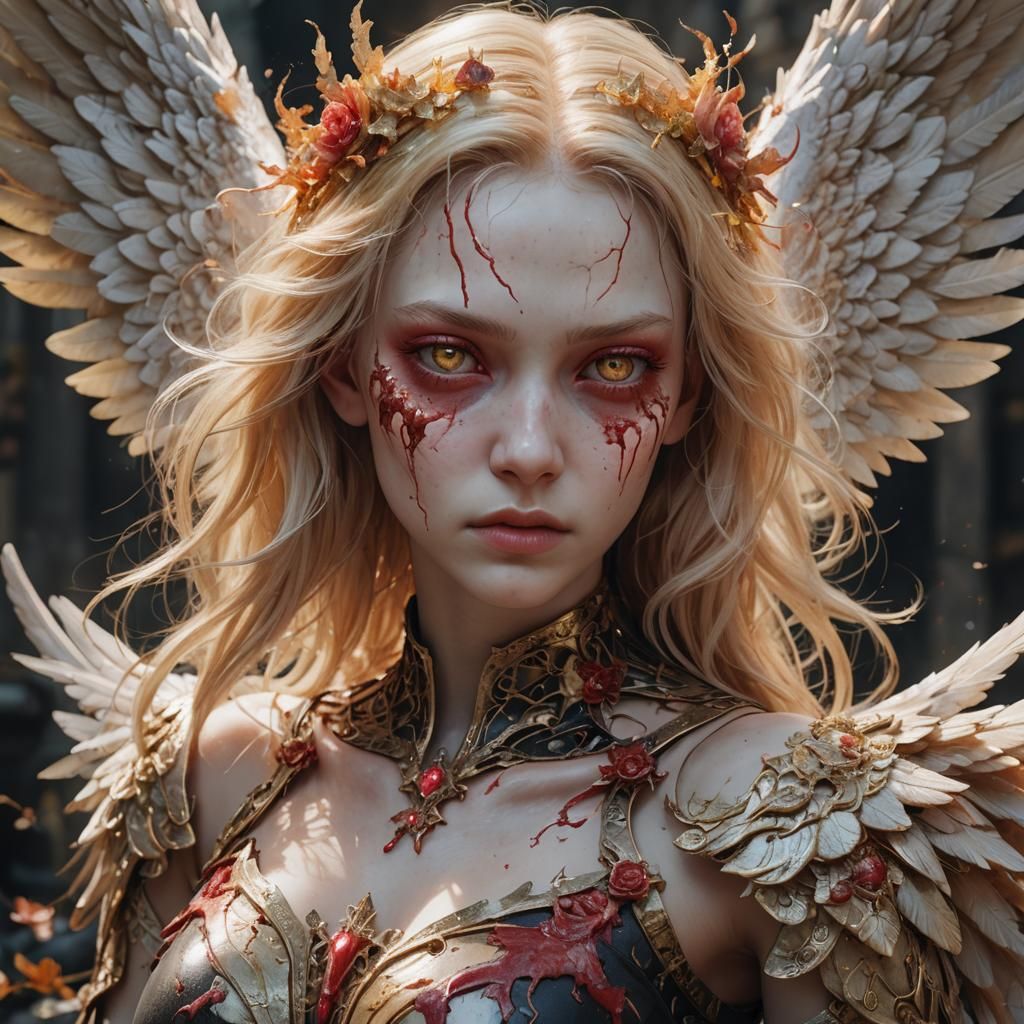 Fallen Angel with Coral Hair, Detailed Matte Painting