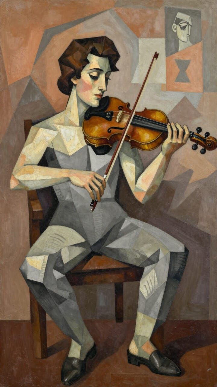 Hungarian Violinist in Braque Cubist Style