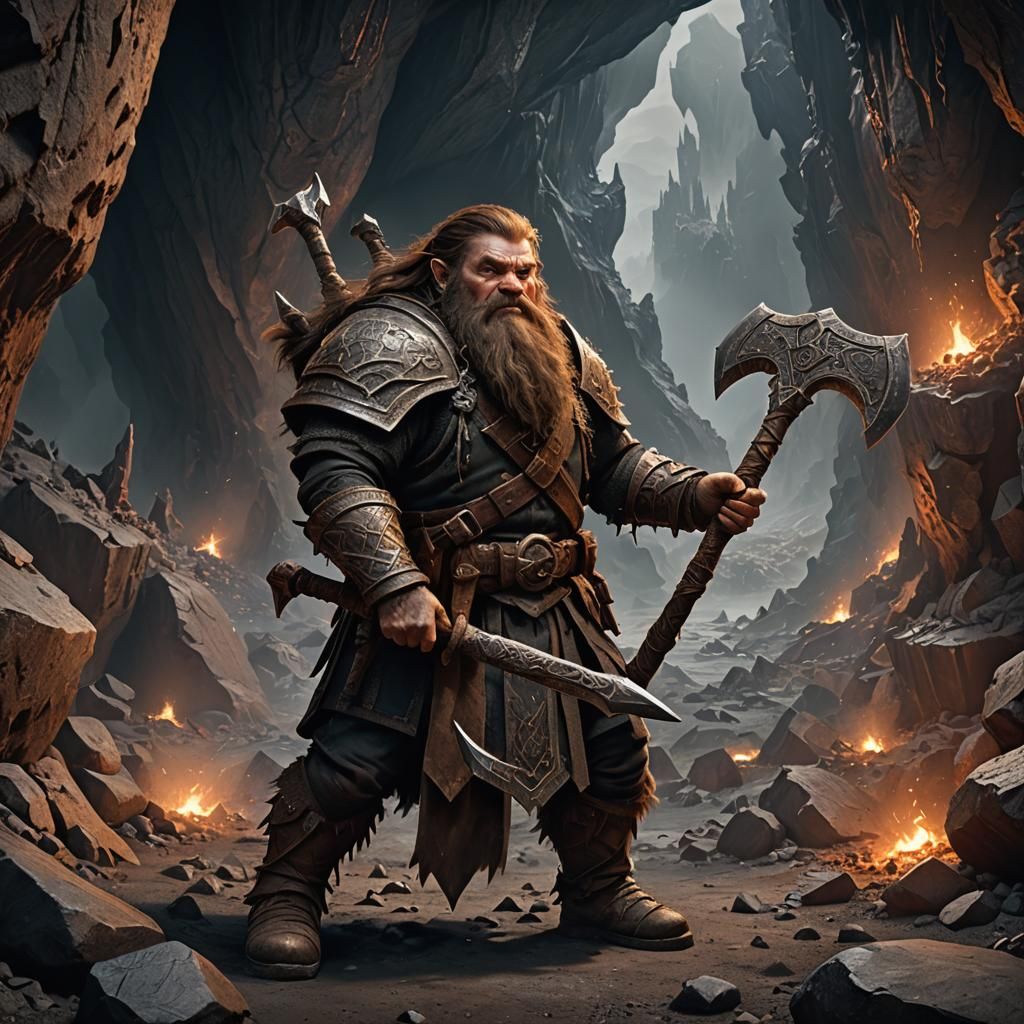 Dwarf with Double Axe in Mordor Caves