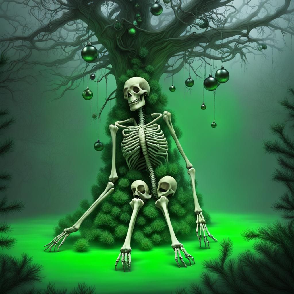 Scary Christmas Tree with Skeleton Ornaments