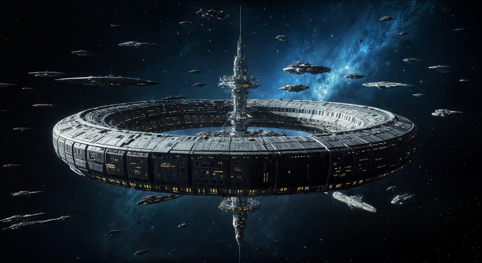 toroidal space station spaceship in outer space, spaceships ...