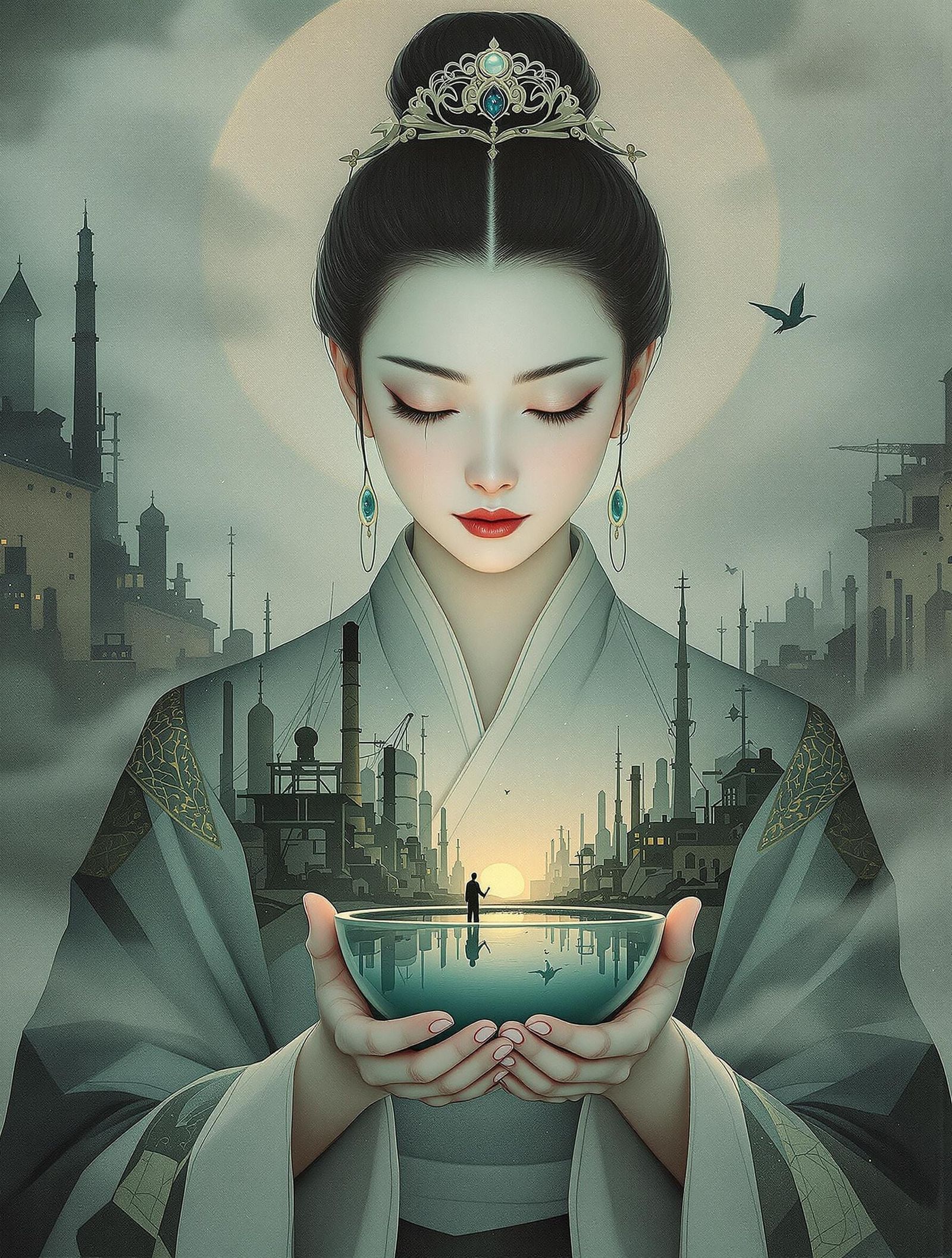 Sacred Compassion Meets Modern Desolation in Nihonga-Inspire...