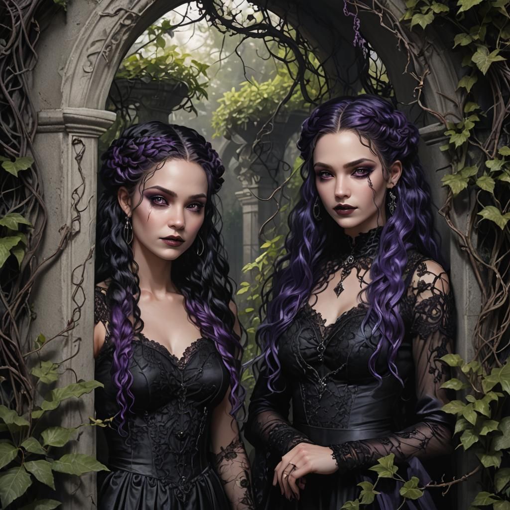 Gothic Fantasy Women in Anime Art Style