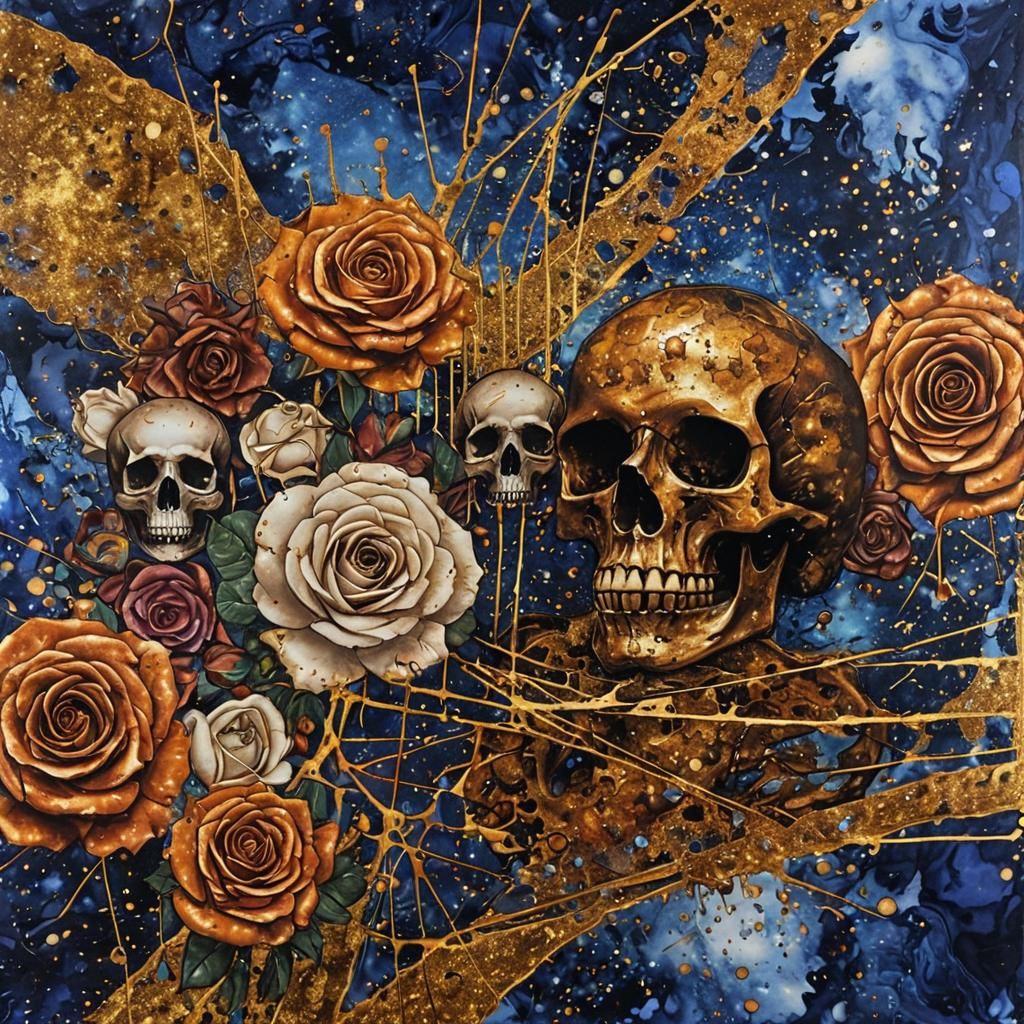 Psychedelic Astral Tarot Card with Roses and Skull