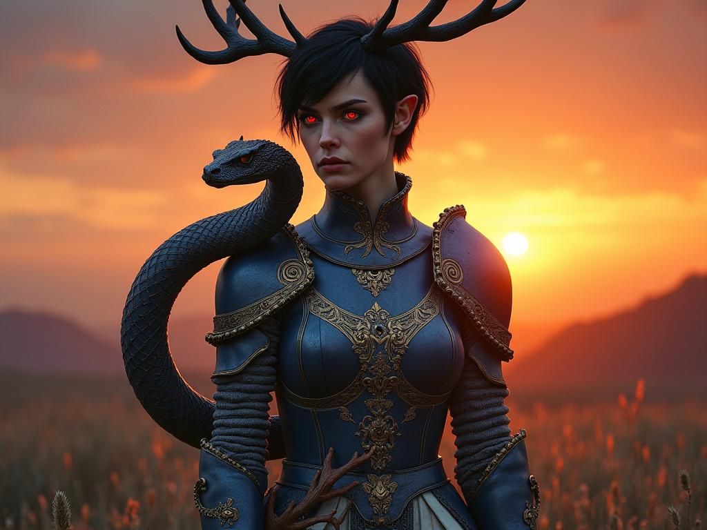 Majestic Woman with Serpent in Dramatic Light