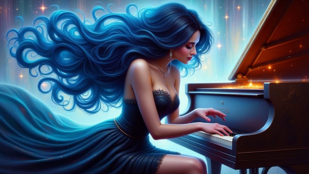 Woman at Piano: Fantasy Art Nouveau Portrait