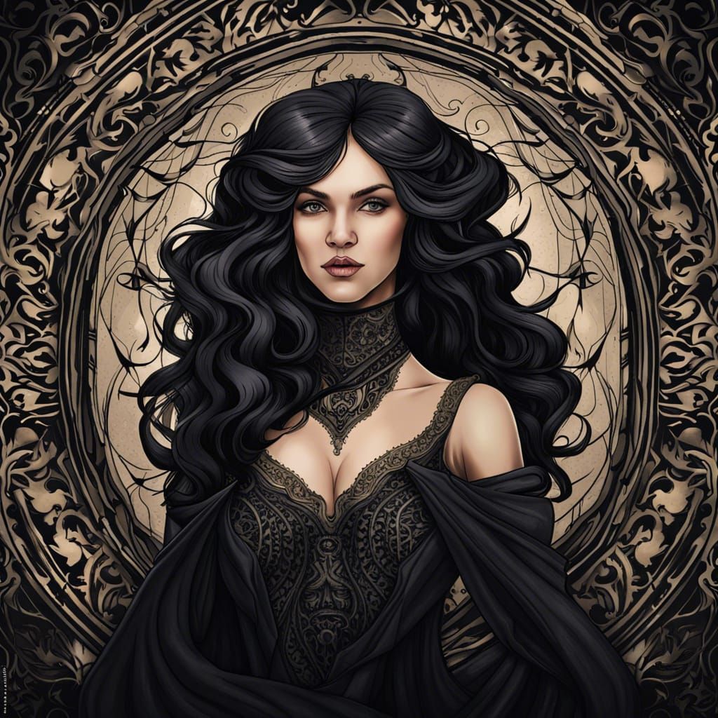 Beautiful Sorceress Portrait with Gothic Victorian Motifs