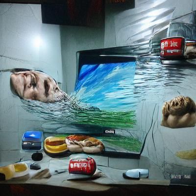 Hyperrealistic Skull Pulled Into Television Screen