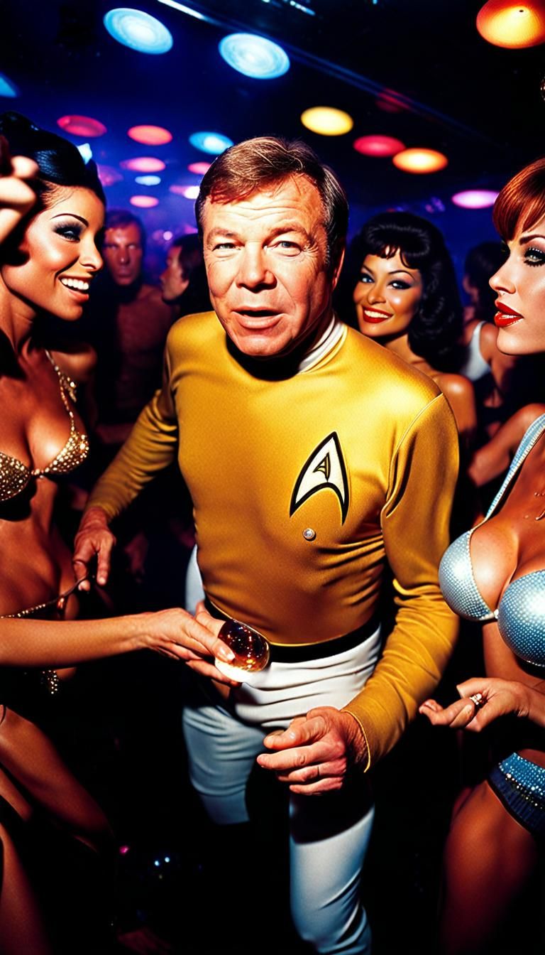 Captain Kirk's Disco Rave: Hyperrealistic Fisheye Photo