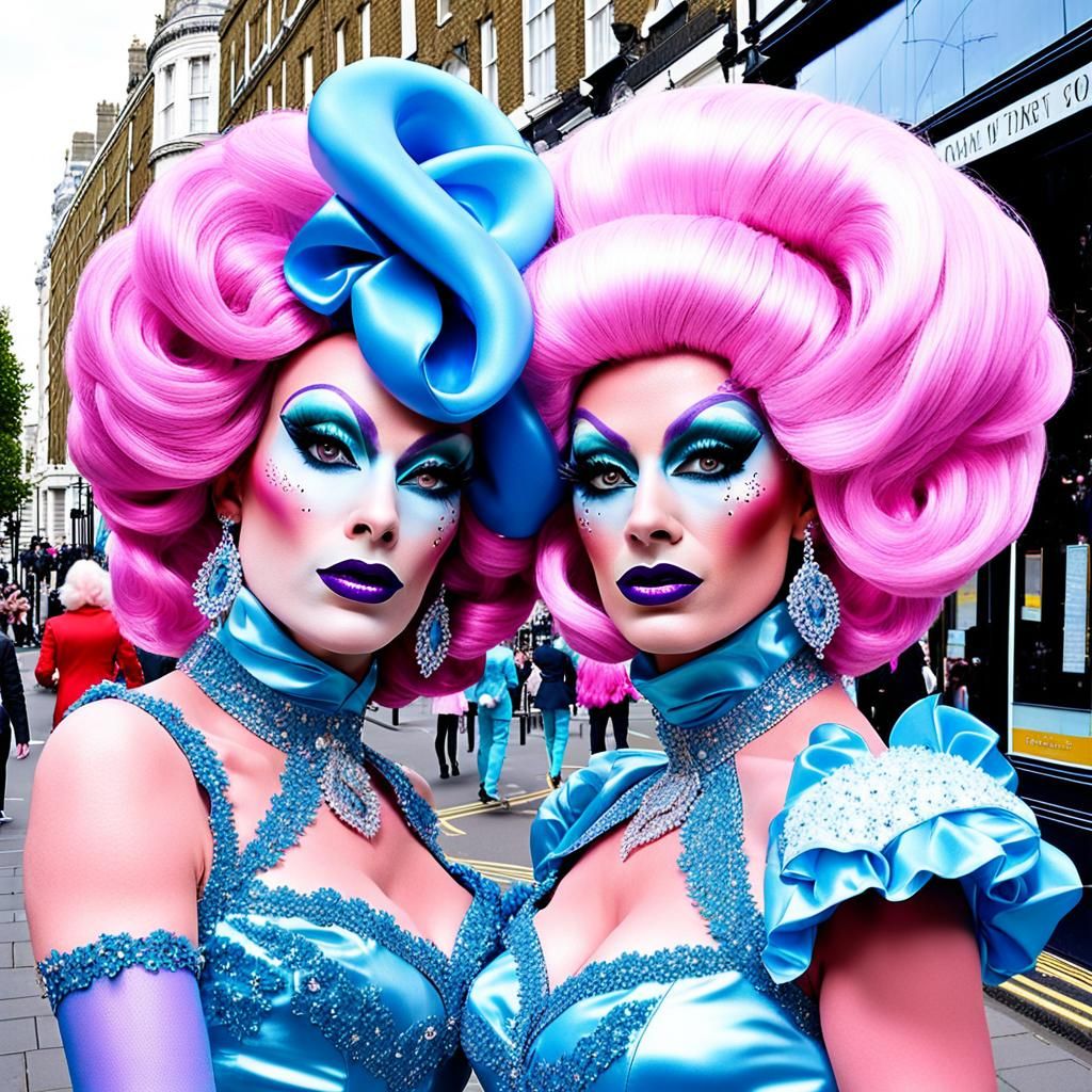 Extravagant Drag Queen in Satin and Wigs