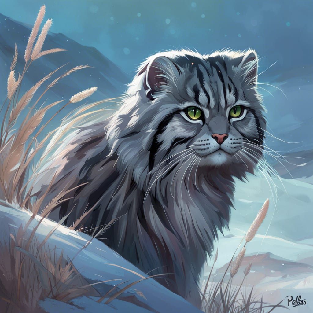 Pallas Cat in Asian Steppe: Detailed Digital Art