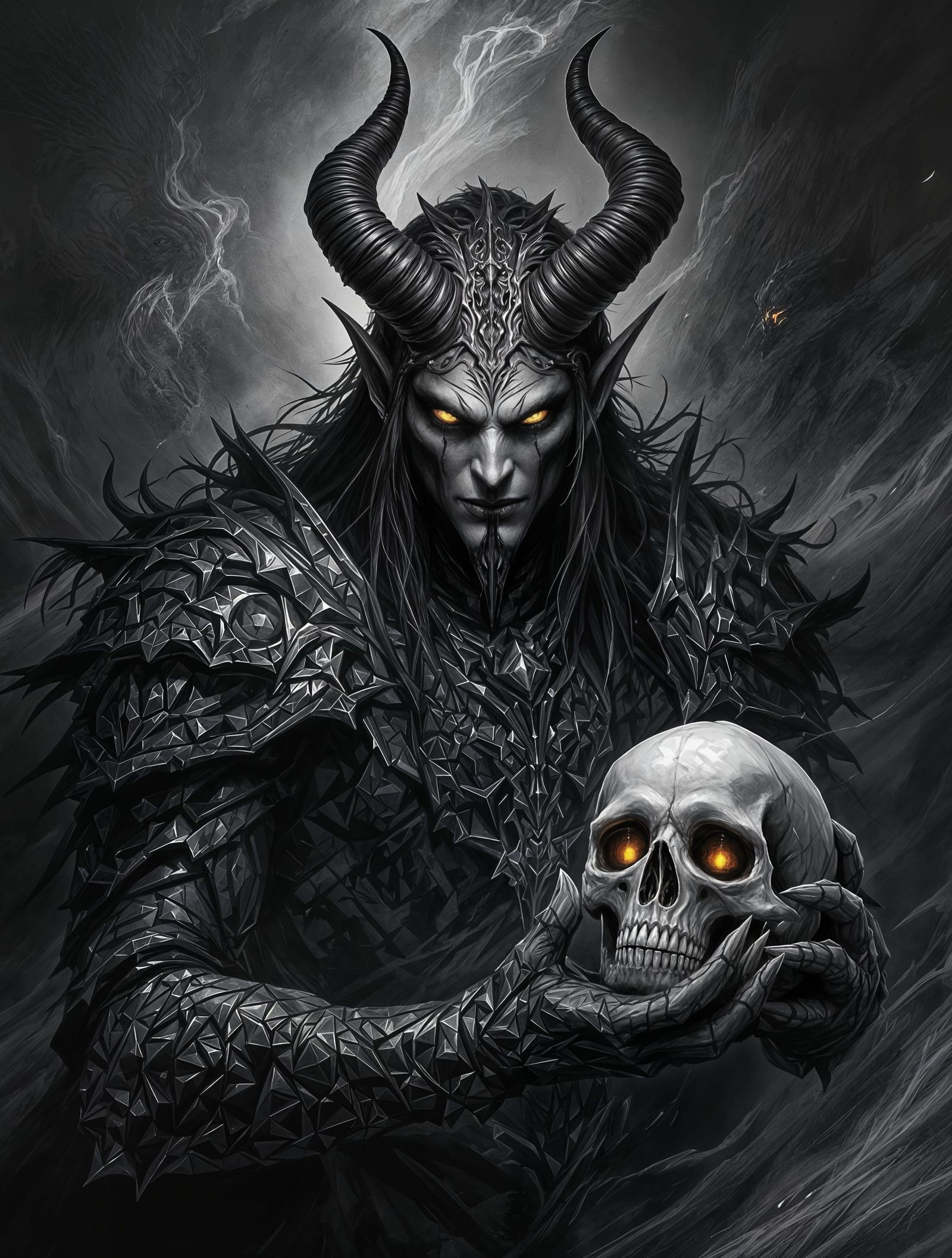 Ethereal Dark Fantasy Portrait of a Horned Elf