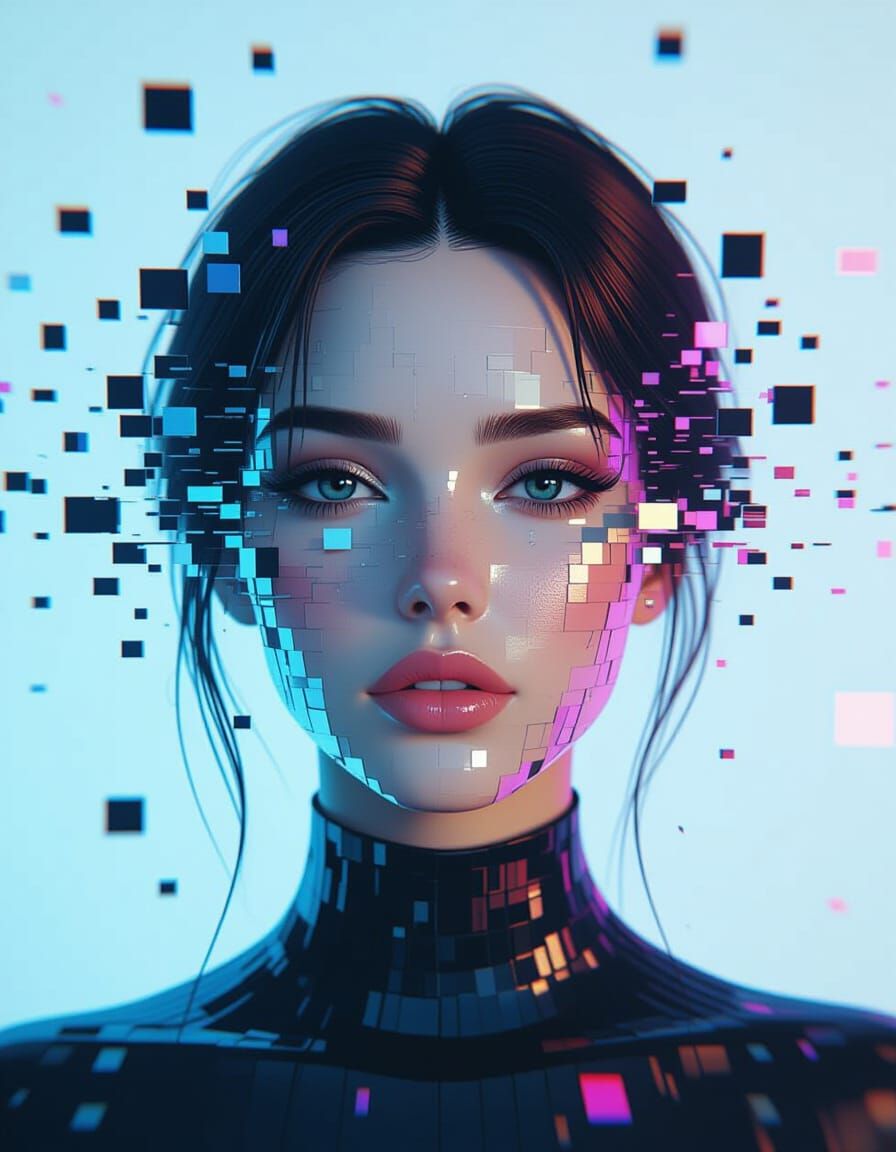 Pixel Shard Portrait in Synthwave Glitch Art Style