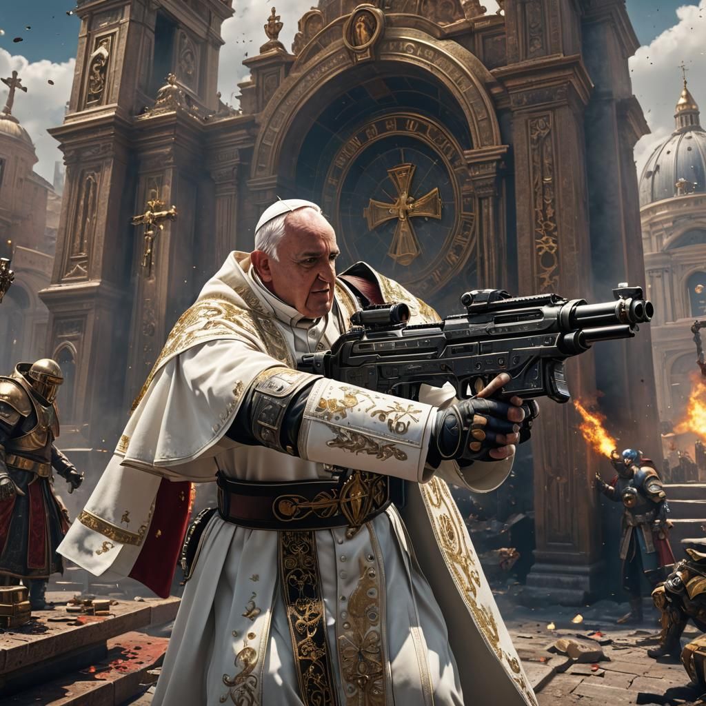 Pope Shooting Gun in StarCraft 2: Detailed Matte Painting