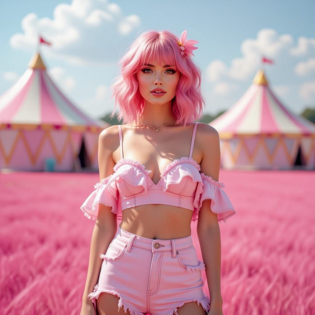 British Woman with Pink Hair at Pastel Circus