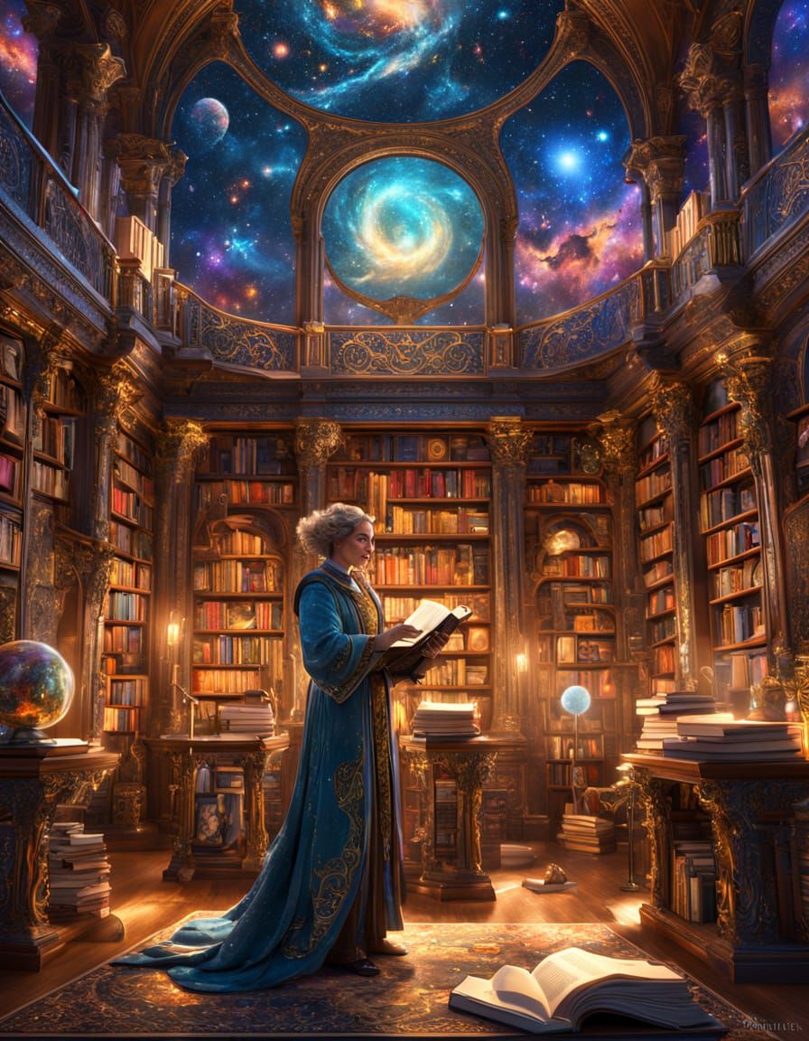 Celestial Librarian Organizes Cosmic Books in Dying Star