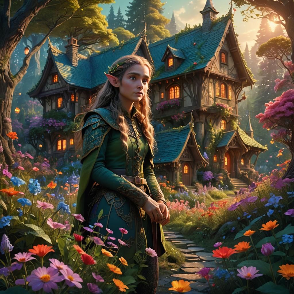 Elf in Floral Forest: Matte Painting in Unreal Engine