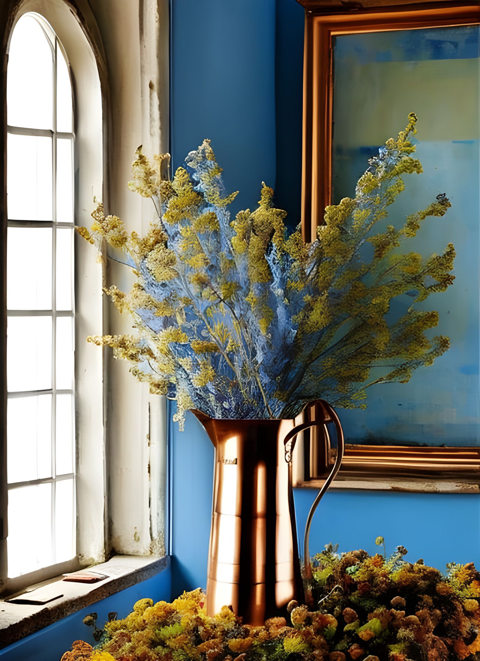 Flowers on Butcher Table: Hyperrealist Painting