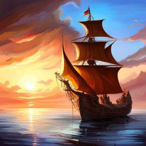 Tiefling Pirate Sets Sail at Sunset