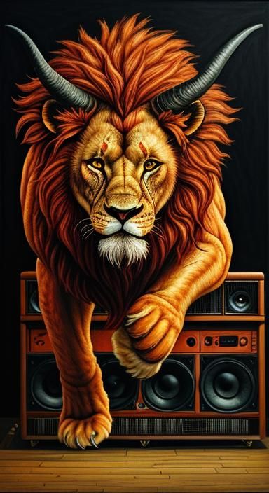 Surreal Lion Monster Rages in Music Studio