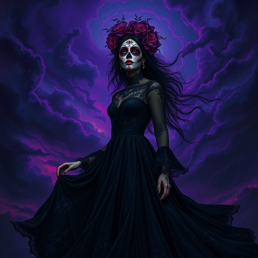 Mysterious Woman with Day of the Dead Makeup