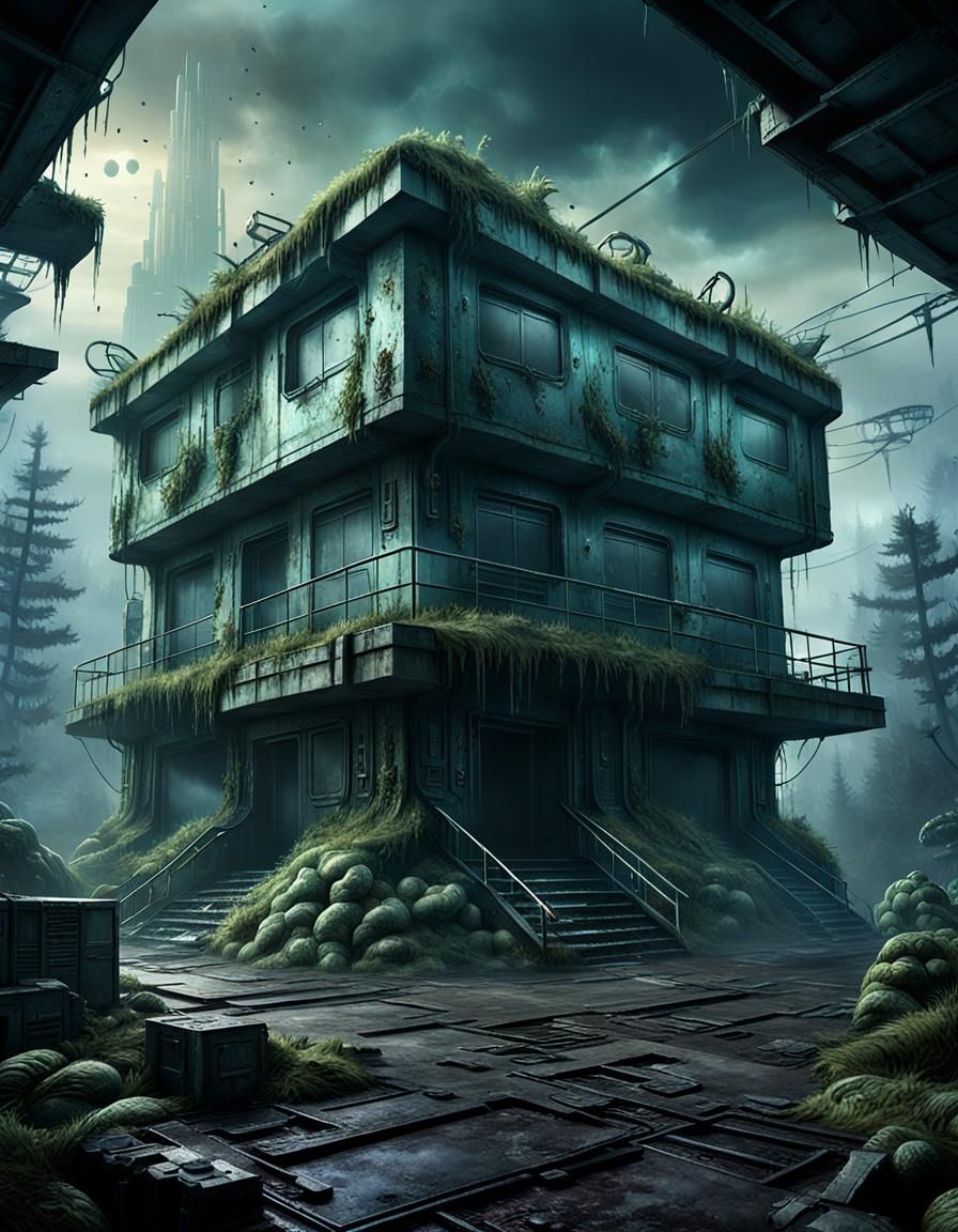 Ruined Sci-Fi Basement in Alien Horror Environment