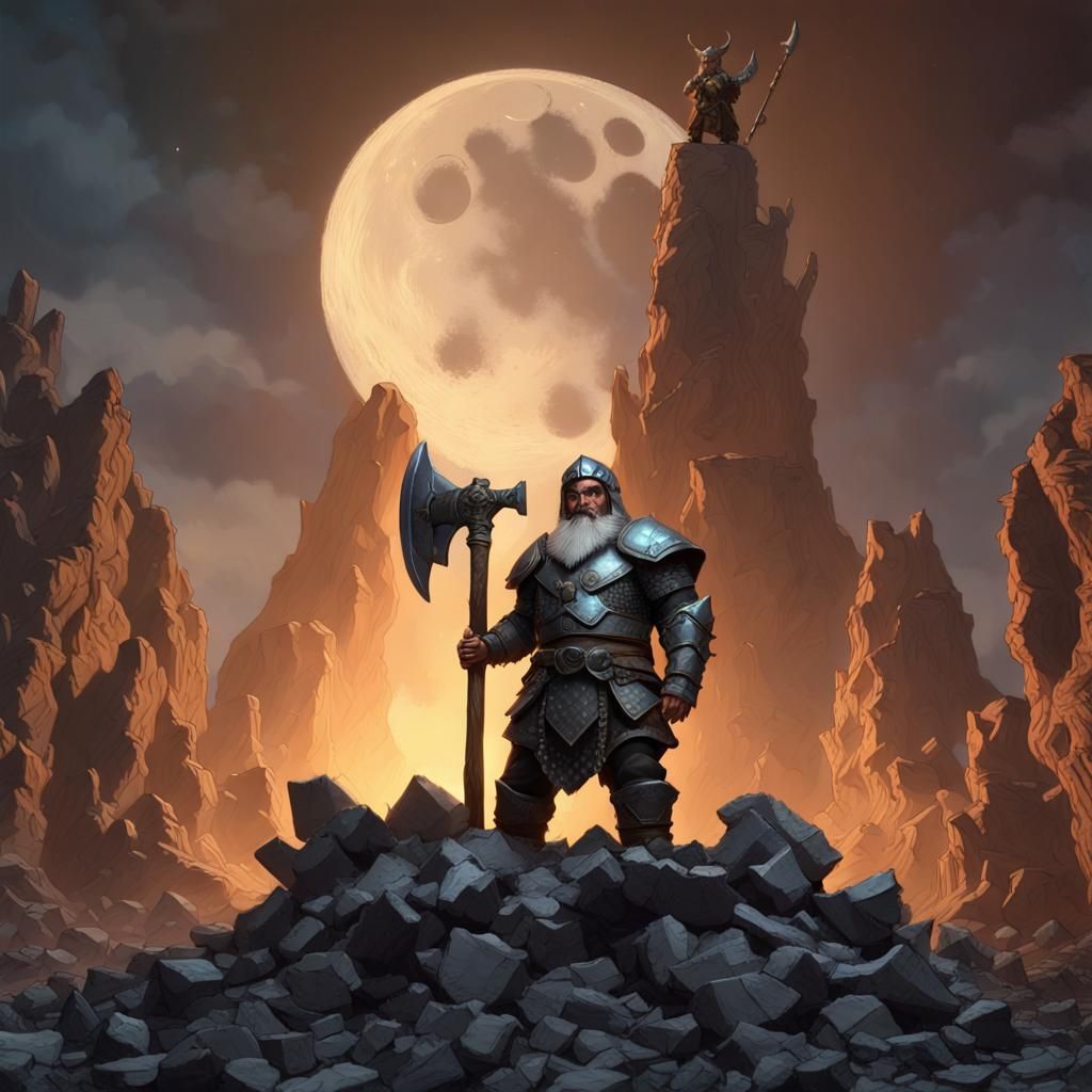 Ebony Armored Dwarf Warrior with Axe, Dark Fantasy Art