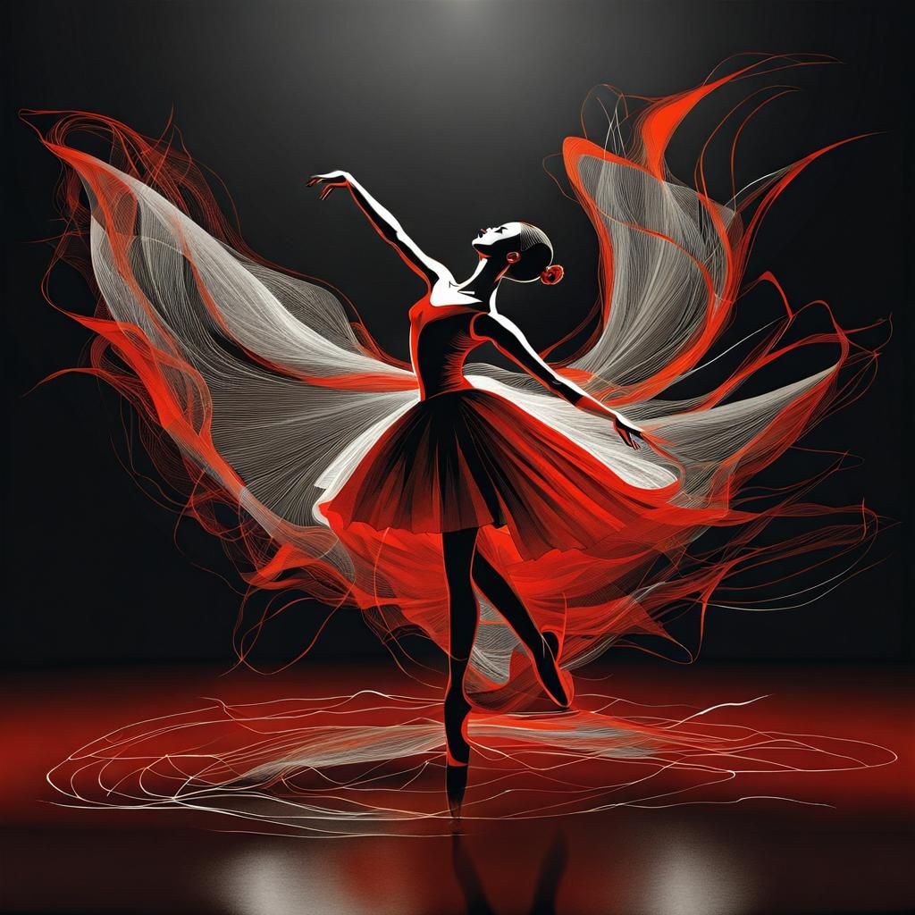 Abstract Ballerina Ink Drawing on White