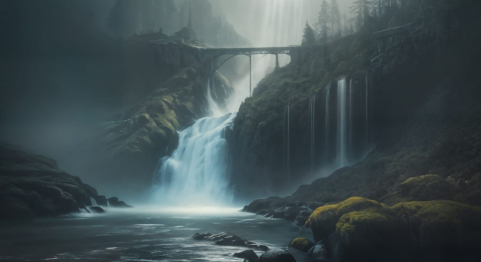 Waterfall in the morning mist