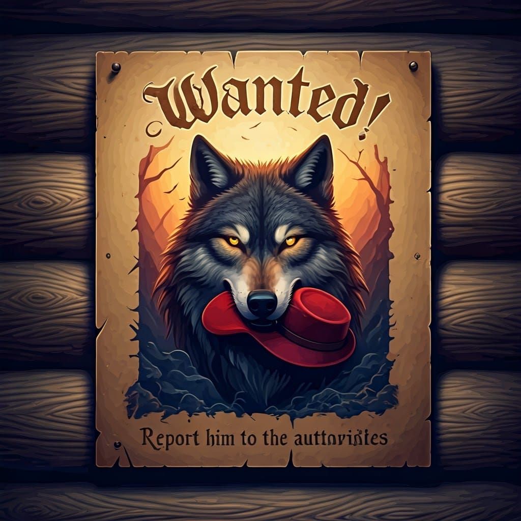 Vintage Fairy Tale Wanted Poster of Wolf
