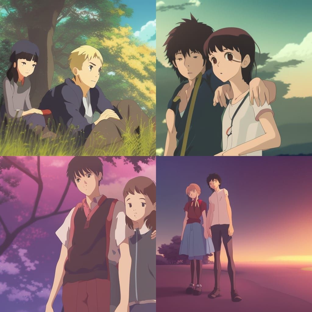 Anime Teen with Man in Ghibli Style