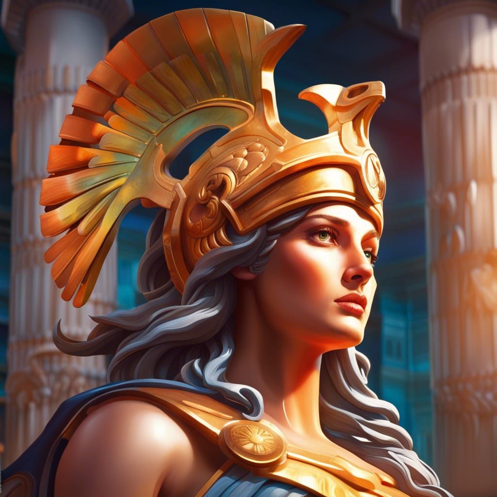 Athena Goddess in Temple: Hyperrealistic Concept Art