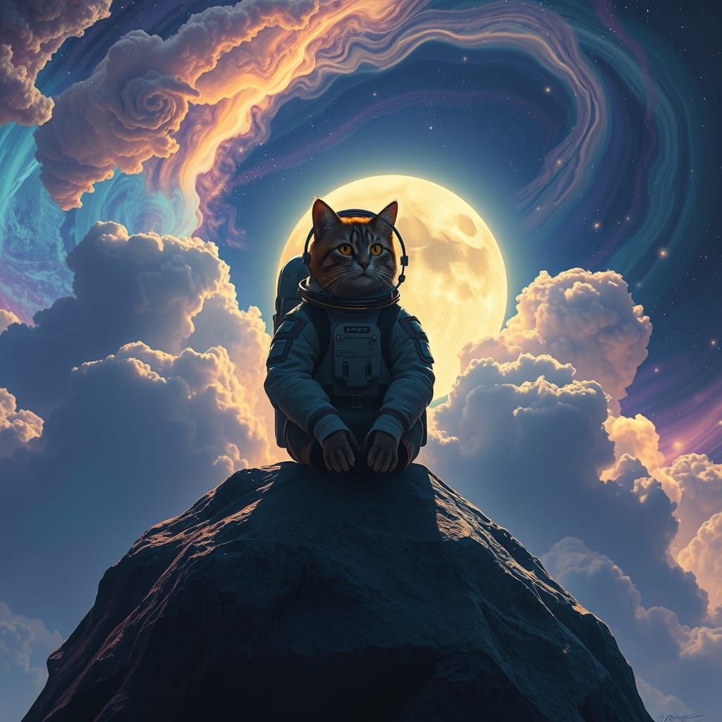 Cat Astronaut on the Moon in Dreamscape