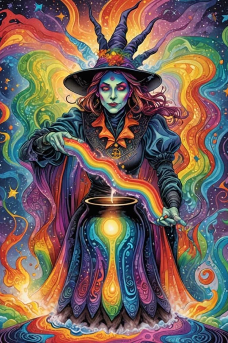 Rainbow Witch Brewing Potion: Abstract Fractal Art