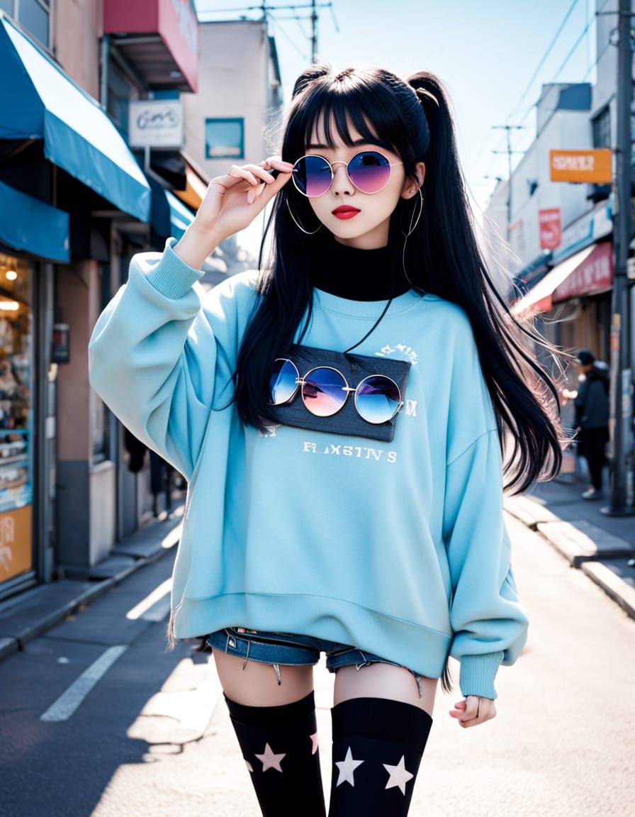 Kawaii Girl in Y2K Fashion with Camera