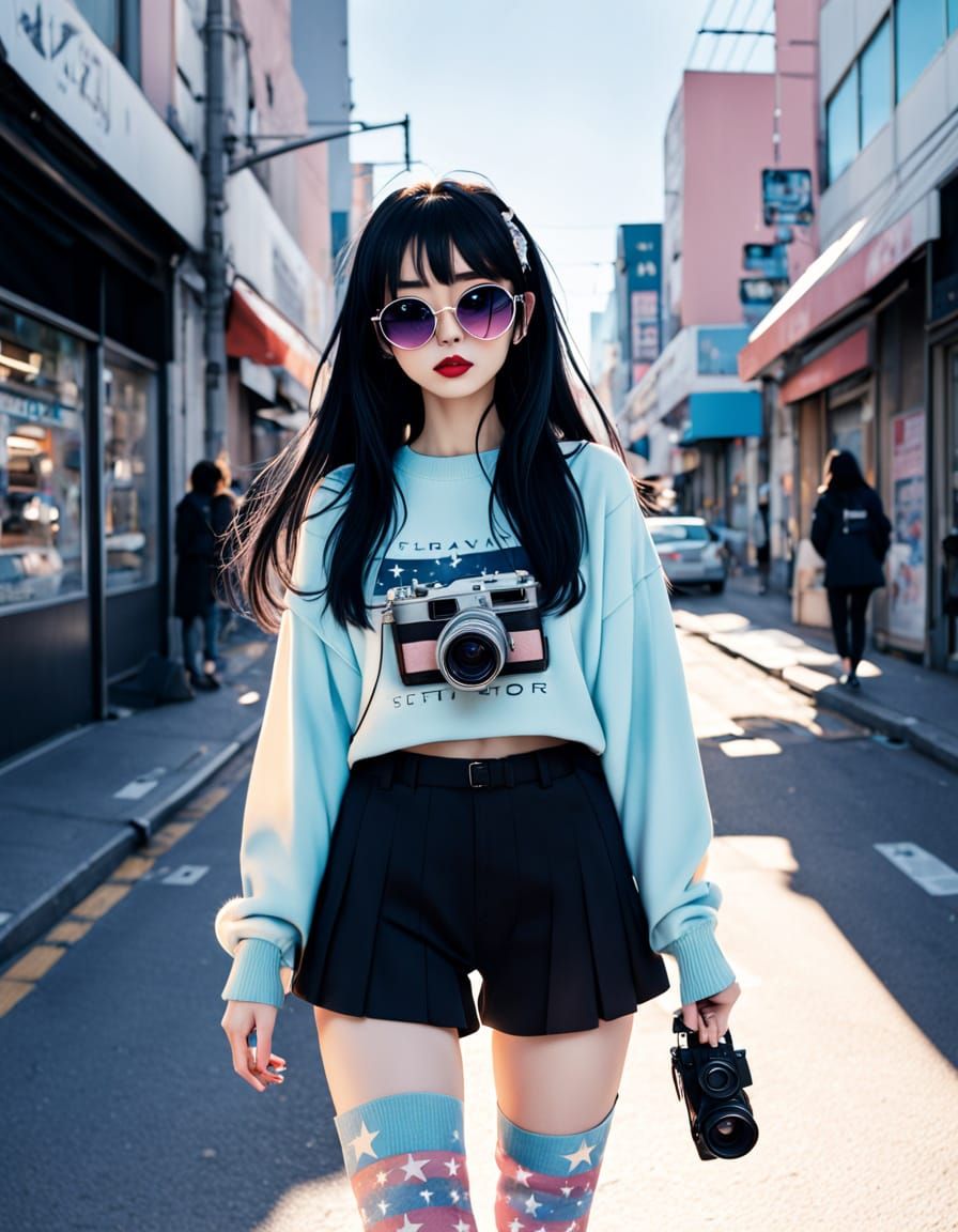 Cute Y2K Angel with Camera in Pastel Colors