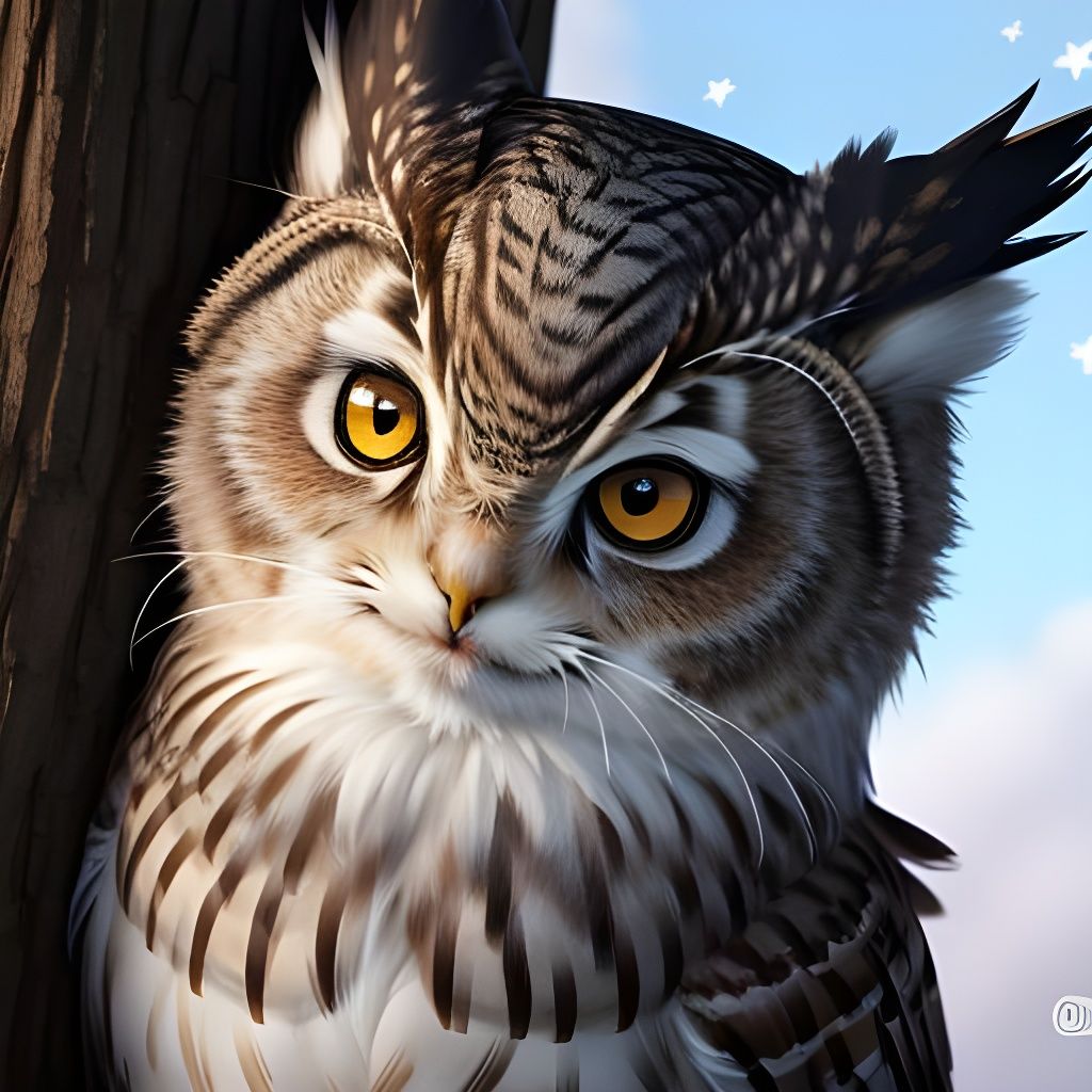 Fantasy Owlkitty Hyperdetailed Illustration