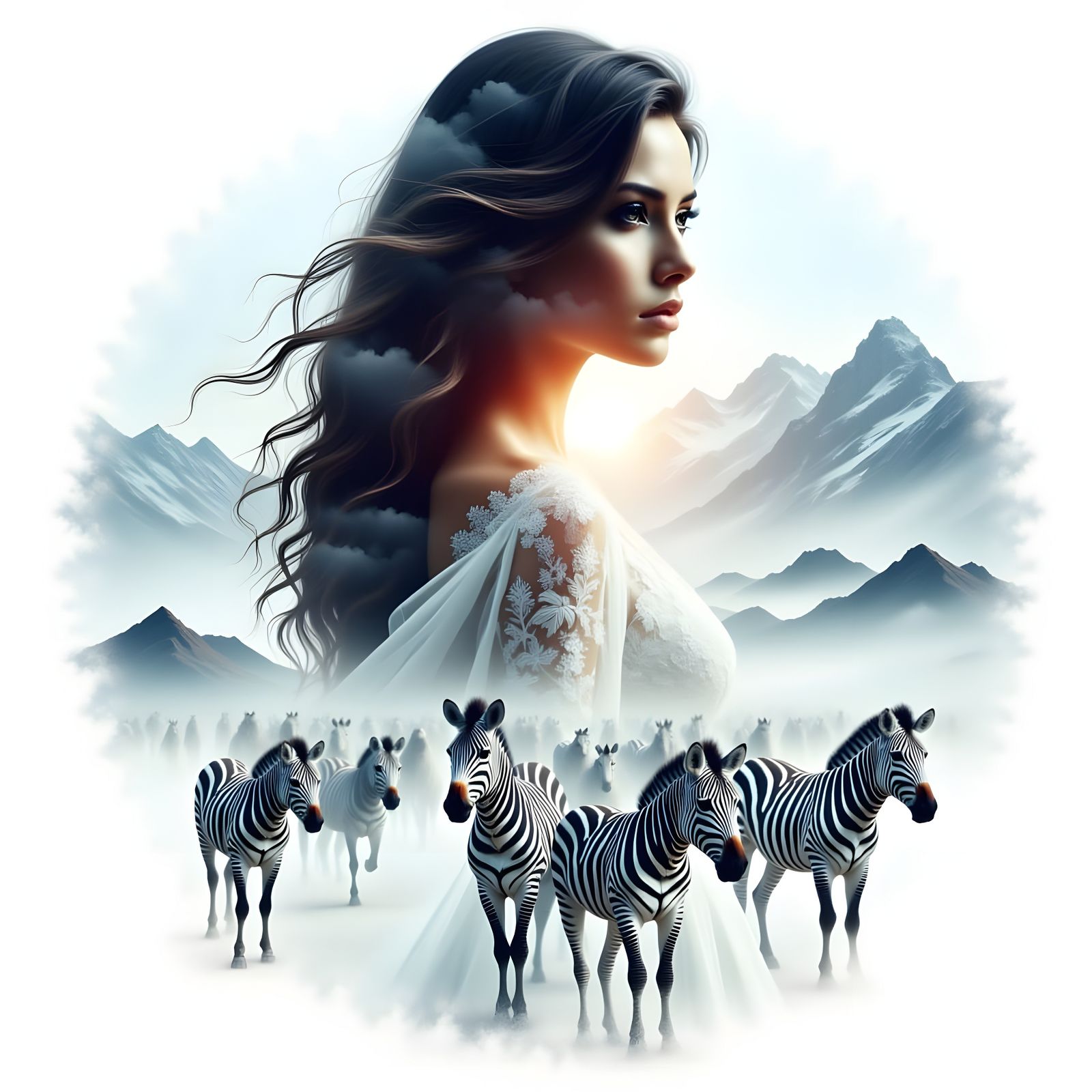 Dreamlike Fusion of Italian Beauty and Wild Zebras