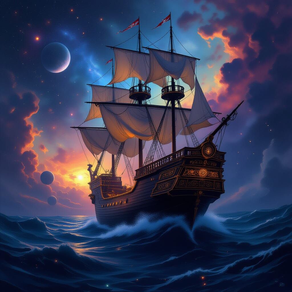 Majestic Galleon Sails Through Cosmic Nebula