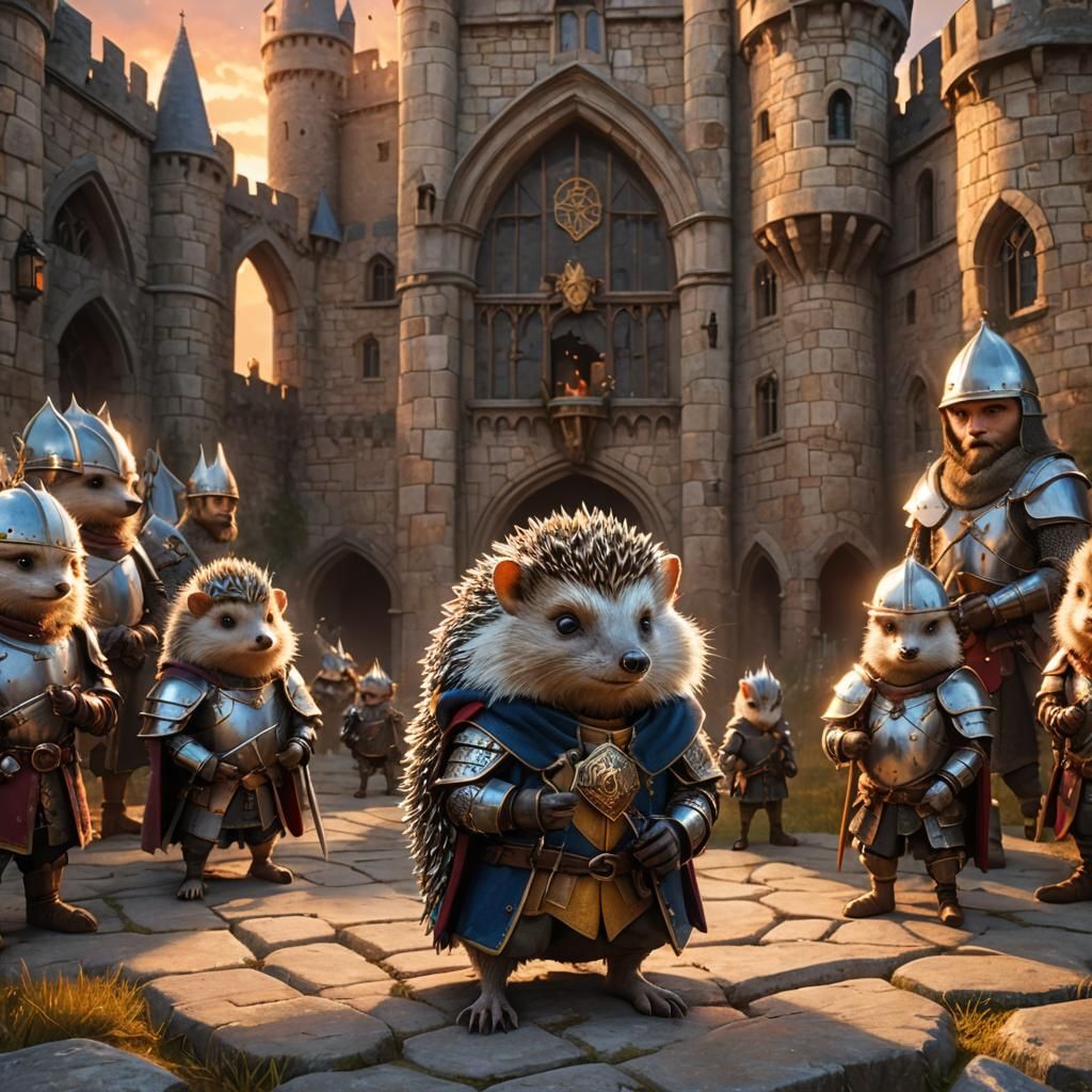 King Arthur Hedgehog and Knights: 3D Digital Art