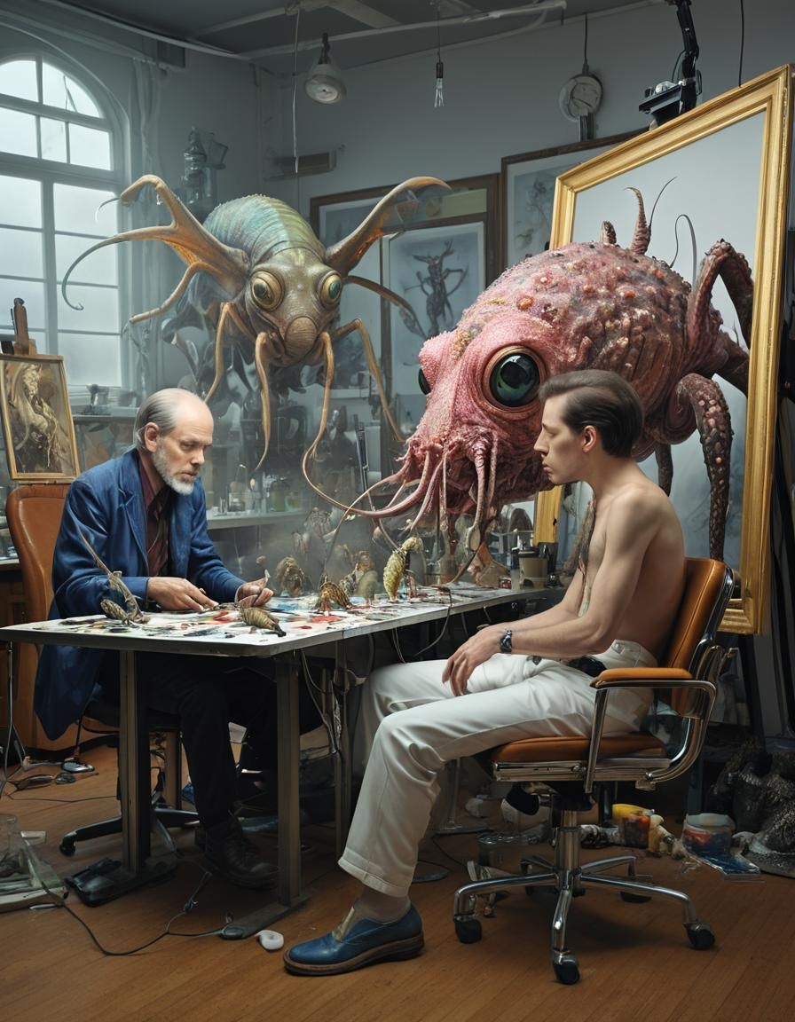 Hey! The Artist (no shirt) got the job thanks to the 'Big Pink Bug.'