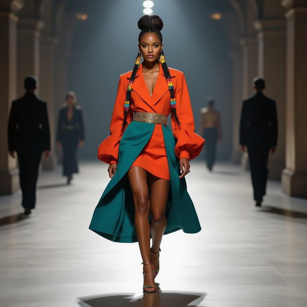 Confident Black Woman in Vibrant Orange and Teal Outfit