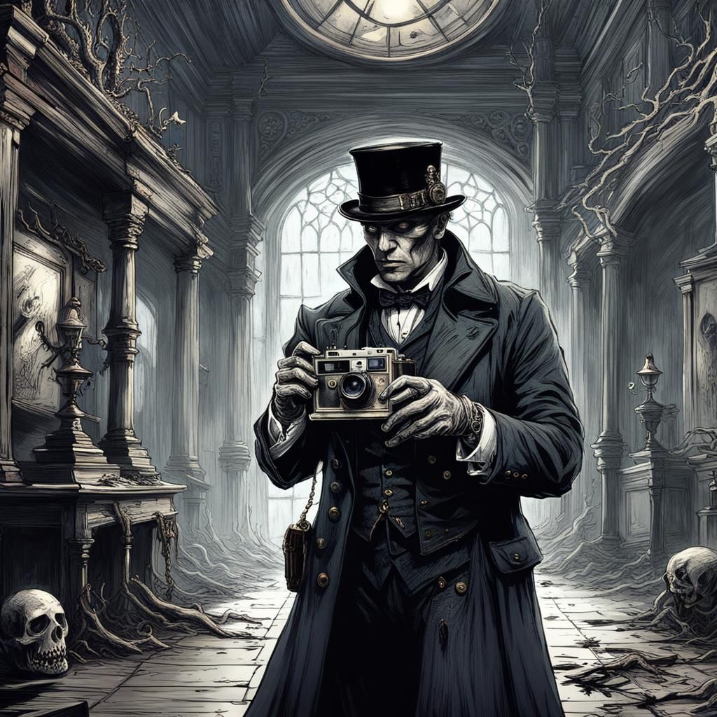 Gothic Steampunk Detective in Spooky Mansion