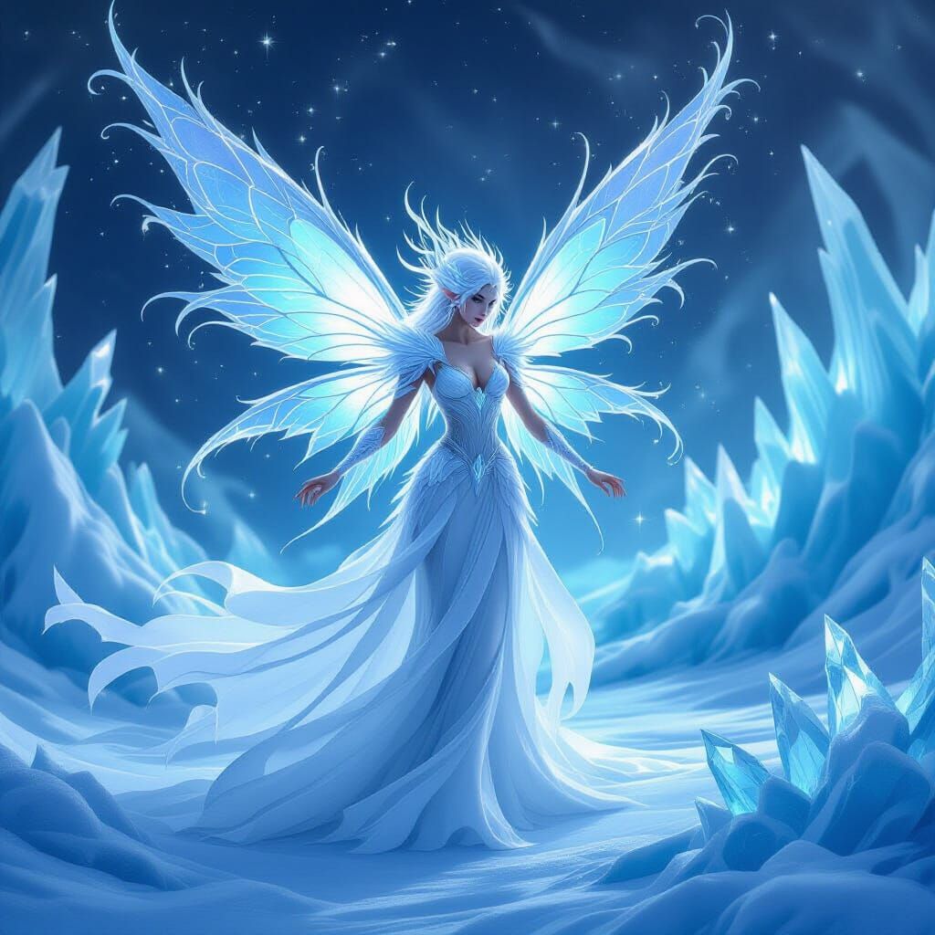 Ethereal Ice Fairy Manipulating Winter Elements in Fantasy A...